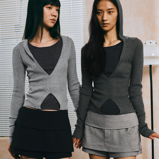 NUTH 假两件撞色连帽针织衫上衣女 商品图0