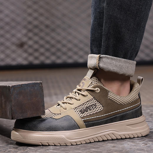 2025新款夏季款劳保鞋防砸防刺穿欧标钢包头凯夫拉底橡塑底超纤卡其色低帮安全鞋 商品图7