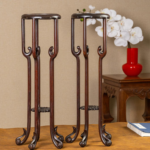 清 红木云纹五足圆花几摆件（一对） 商品图4