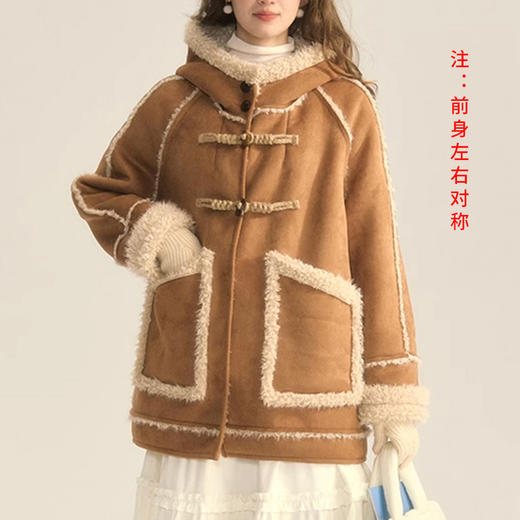 裁缝学苑AS396法式复古撞色麂皮绒拼接皮毛一体连帽外套纸样女装上衣样板 商品图2