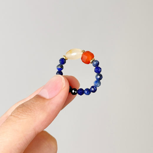 敦煌【青金石玛瑙戒指】爆款新中式饰品 彩色石串珠戒指民族风复古指环手饰女 商品图7