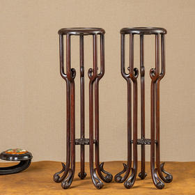 清 红木云纹五足圆花几摆件（一对）