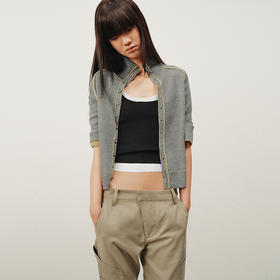 NUTH 正反两穿撞色针织开衫毛衣喇叭袖针织衫女黄灰拼色