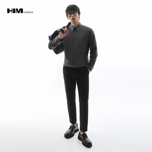 HIM漢崇  暗钮门襟长袖衬衫男职场通勤商务正装易打理衬衣2025秋季 商品图1