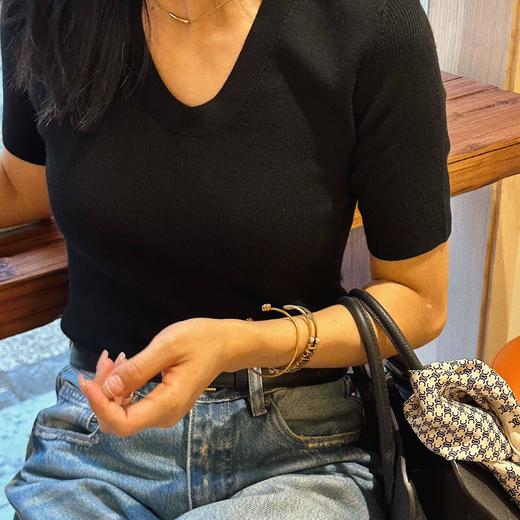 顺丰包邮洛诗琳11536春夏新款100精纺美丽诺羊毛V领针织T恤029 商品图2