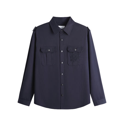 HIM漢崇 潮流精致立体字母刺绣衬衫男 棉感工装休闲上衣2025秋季 商品图4