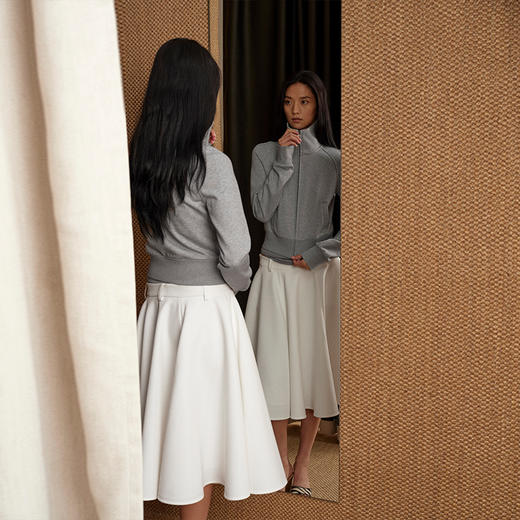 NUTH修身短款拉链卫衣高领百搭卫衣外套女 花灰色/白色 商品图3