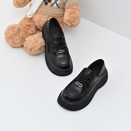 经典鲨女鞋2025年春季新百搭黑色圆头平底系带舒适单鞋小皮鞋KW388-517051 商品图2