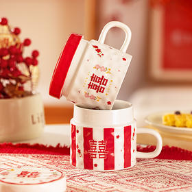 摩登主妇红色杯子带盖新年礼物结婚陪嫁陶瓷水杯家用高颜值马克杯