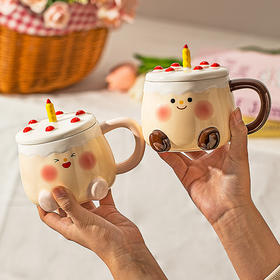 摩登主妇生日礼物杯子带盖高颜值喝水杯家用陶瓷杯可爱马克杯礼盒