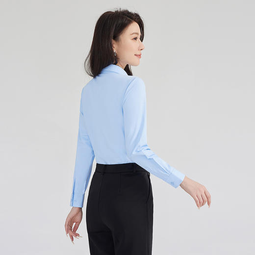 罗蒙春秋女士长袖衬衫V领百搭休闲纯色商务通勤时尚大气上衣 商品图4