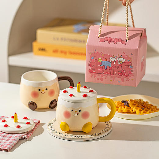 摩登主妇生日礼物杯子带盖高颜值喝水杯家用陶瓷杯可爱马克杯礼盒 商品图1
