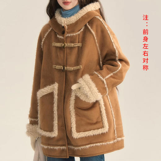 裁缝学苑AS396法式复古撞色麂皮绒拼接皮毛一体连帽外套纸样女装上衣样板 商品图5