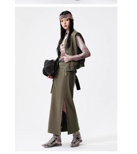 D63春季新品咖色复古垫肩马甲背心休闲无袖外套 商品图3