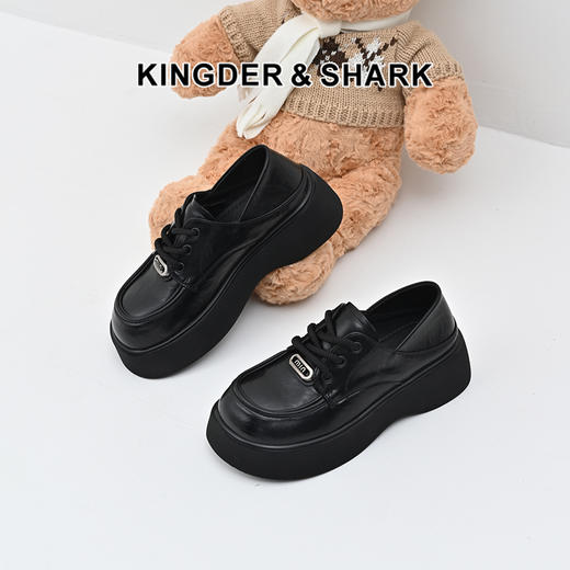经典鲨女鞋2025年春季新百搭黑色圆头平底系带舒适单鞋小皮鞋KW388-517051 商品图0