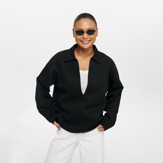 oneup深V领翻领空气层Polo卫衣 商品图2