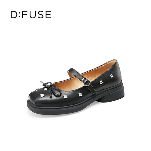 Dfuse迪芙斯2025春季新款甜酷时尚单鞋钻钉蝴蝶结方头玛丽珍鞋DFD1111109 商品图0