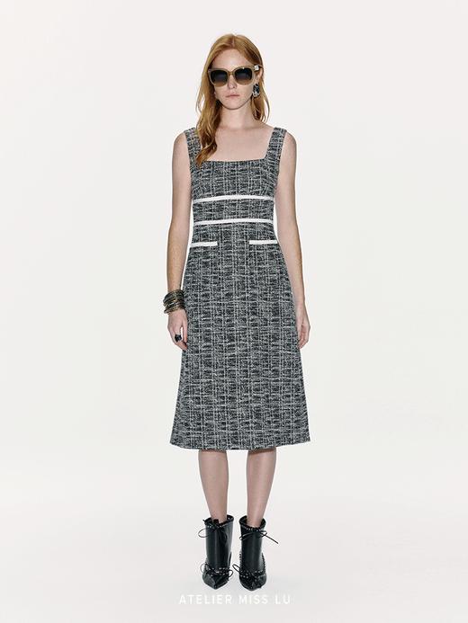 【维多利亚】撞色线条拼接设计小香风收腰连衣裙 商品图0