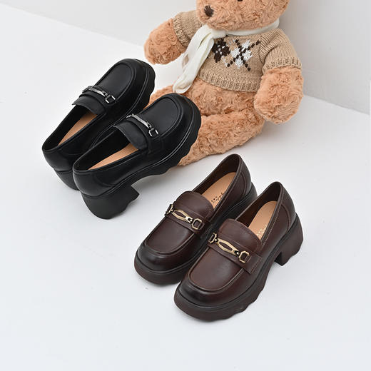 经典鲨女鞋2025年春季新品百搭圆头一脚蹬气质时尚粗跟乐福鞋KW333-517011 商品图1