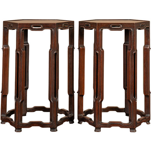 清 红木鱼门洞六角花几摆件（一对） 商品图5