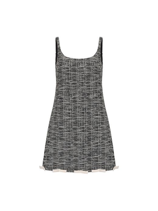 【暮色沙滩】一字蝴蝶结拼接小香风吊带连衣裙 商品图4