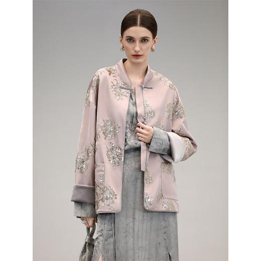 COCOBELLA新中式人丝提花炒色衬衫女丝光质感国风衬衣SR0028-2 商品图3