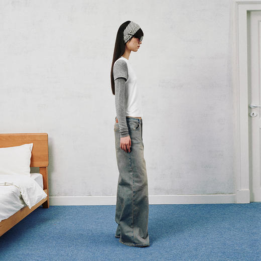 NUTH 复古直筒牛仔裤做旧洗水微喇牛仔裤女 商品图5