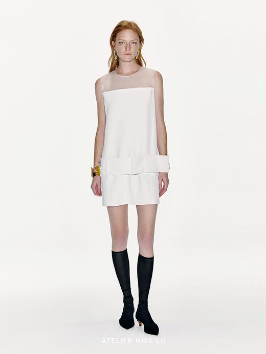 【北国晨雾】蝴蝶结腰带柔纱拼接直身连衣裙 商品图0