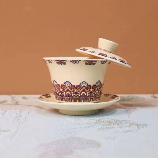 【敦煌宝相花可悬停盖碗茶杯】敦煌可悬停茶杯家用单个高档茶具 陶瓷泡茶碗带盖 商品图3