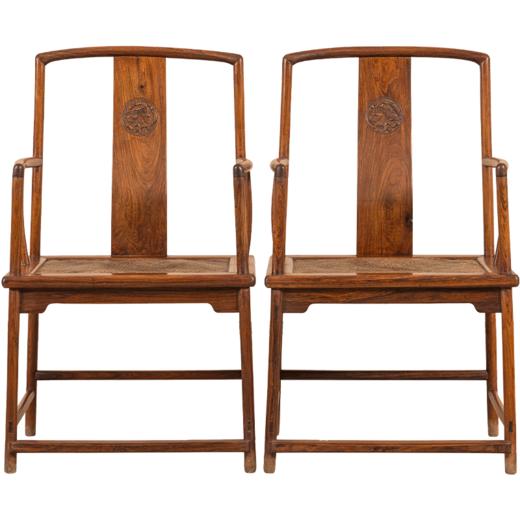 清 黄花梨螭龙纹南官帽椅（一对） 商品图5