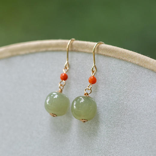 【敦煌声声慢耳坠】中式玉质老型珠耳坠 南红玛瑙文艺耳饰优雅 商品图4