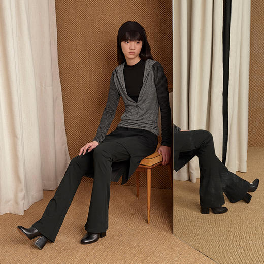 NUTH 连帽条纹长袖撞色修身针织开衫女 黑灰条纹/杏棕条纹 商品图4