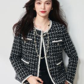 【高货sh】全新升级【铂金会员367/天猫489/差价122】(64021) 洛诗琳早春新款法式轻奢风格纹蝴蝶纱粗花呢小香风外套女