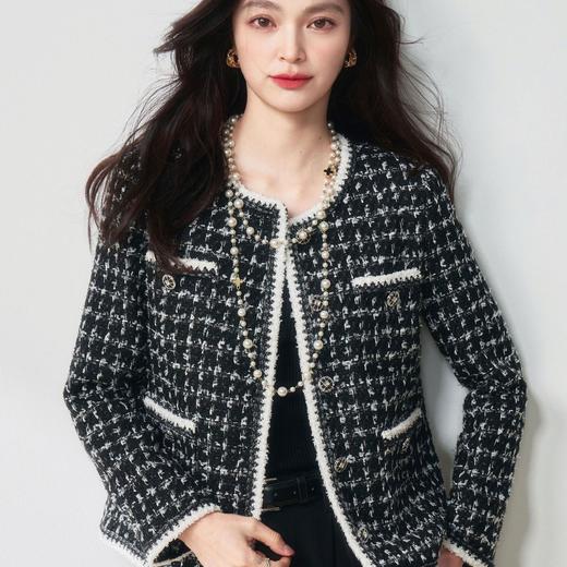 【高货sh】全新升级【铂金会员367/天猫489/差价122】(64021) 洛诗琳早春新款法式轻奢风格纹蝴蝶纱粗花呢小香风外套女 商品图0