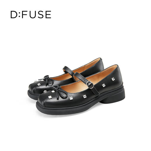 Dfuse迪芙斯2025春季新款甜酷时尚单鞋钻钉蝴蝶结方头玛丽珍鞋DFD1111109 商品图1