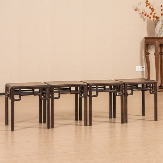 清 红木圆材方凳成堂（一堂四只） 商品图0