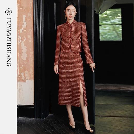 IWY/扶摇系列 轻奢重工外套开叉半身裙红色小香风粗花呢编织羊毛套装FYCS565 商品图1