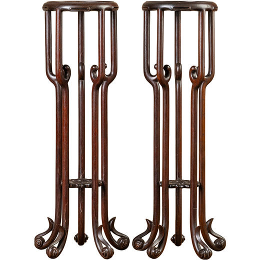 清 红木云纹五足圆花几摆件（一对） 商品图5