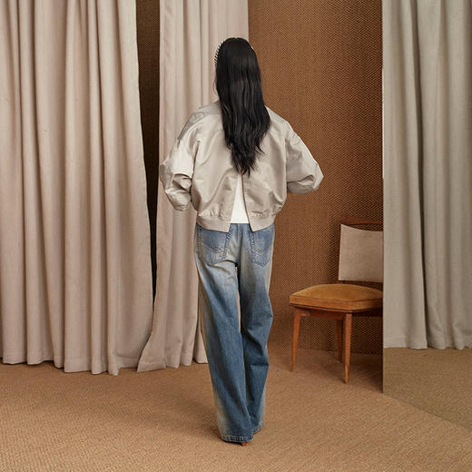 NUTH 宽松短款bomber夹克后拉链廓形外套女 浅灰豆绿 商品图3