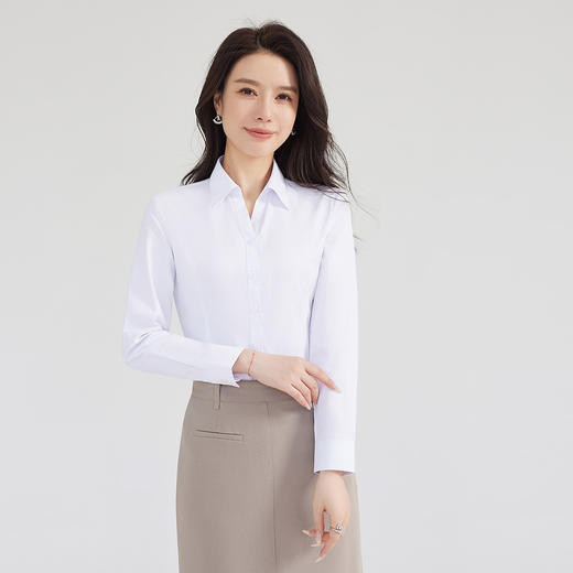 罗蒙春秋女士长袖衬衫V领百搭休闲纯色商务通勤时尚大气上衣 商品图1