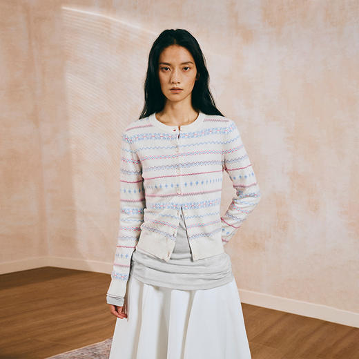 NUTH 亲肤澳毛费尔岛毛衣针织开衫女 奶油白 商品图0