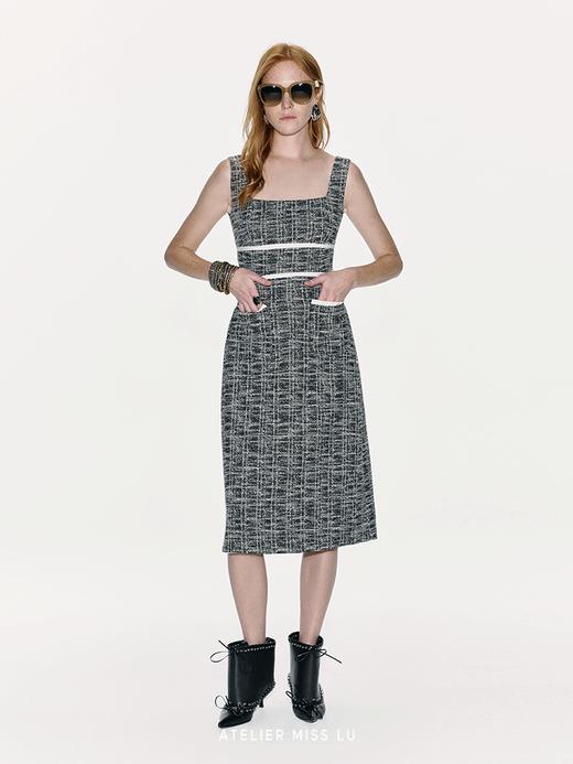 【维多利亚】撞色线条拼接设计小香风收腰连衣裙 商品图3