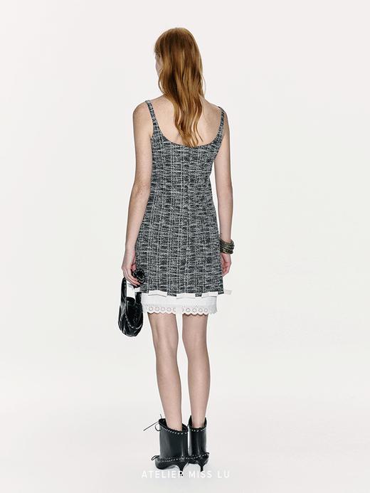 【暮色沙滩】一字蝴蝶结拼接小香风吊带连衣裙 商品图3