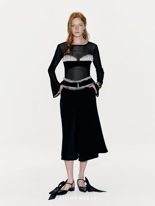 【柔雾晚霞】腰部薄纱拼接设计大摆阔腿裤 商品图0