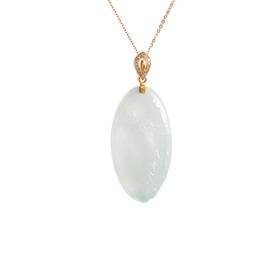 【天然正品】AU750黄金 镶钻 镶高冰种 雕兰花蜻蜓图案 翡翠吊坠项链 020122NJS09