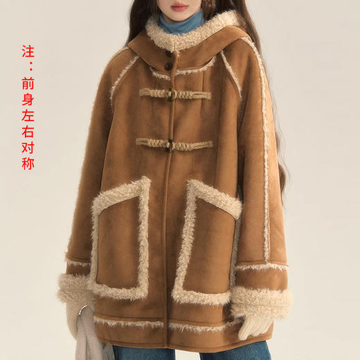 裁缝学苑AS396法式复古撞色麂皮绒拼接皮毛一体连帽外套纸样女装上衣样板 商品图3