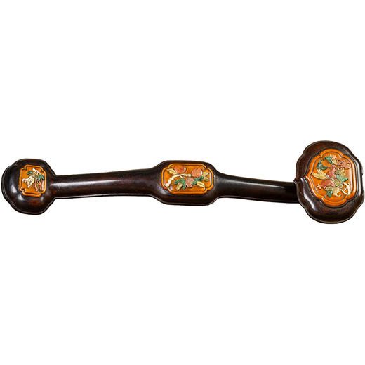 清 红木镶黄杨木百宝嵌多子多福多寿三多图如意 商品图5