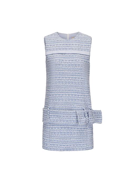 【航海浅湾】蝴蝶结宽腰带小香风直身连衣裙 商品图4