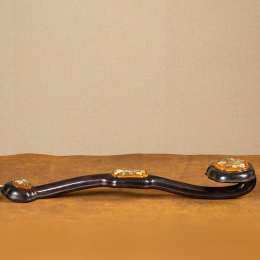 清 红木镶黄杨木百宝嵌多子多福多寿三多图如意 商品图0