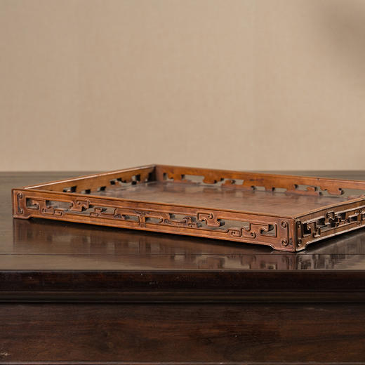 清 黄杨木镶红木透雕夔龙纹呈盘 商品图3